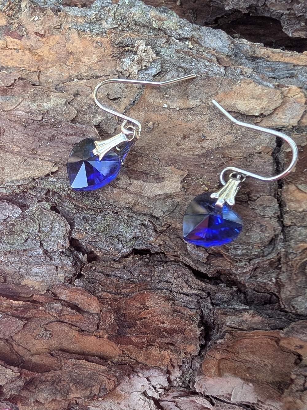 Cobalt Blue Crystal Heart Drop Earrings - Women Jewelry